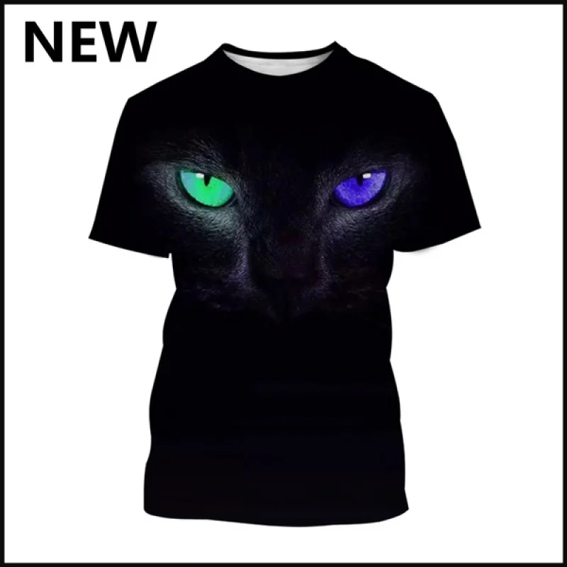 

Футболка мужская и женская с 3D-принтом, модный короткий черный топ с забавным кошачьим глазом, лето 2022