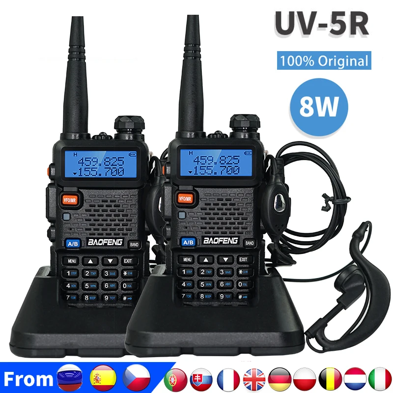 Original Baofeng uv 5r Walkie Talkie 8 Watts High Power UV-5R Dual Band VHF UHF 136-174Mhz&400-520Mhz UV5R 10KM Long Range