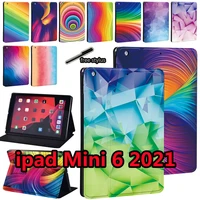 for apple for ipad mini 6 8 3 inch 2021 a2567 a2568 a2569 watercolor print leather stand tablet case cover for ipad mini 6