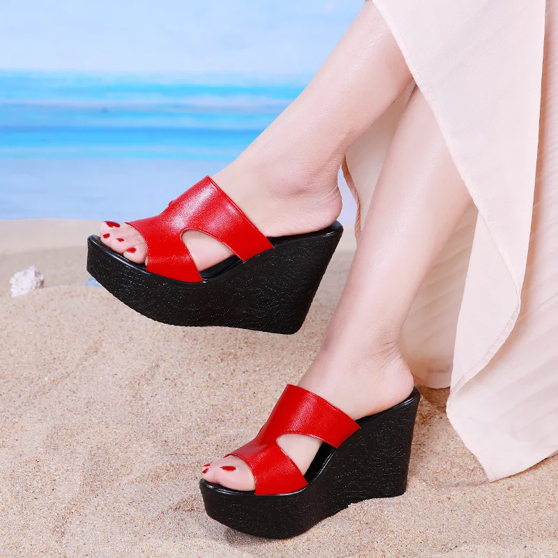 

Small Size 33-43 Daily Patent Leather Shoes Women High Heels Summer 2022 Beach Office Model Thick Platform Wedges Sandals