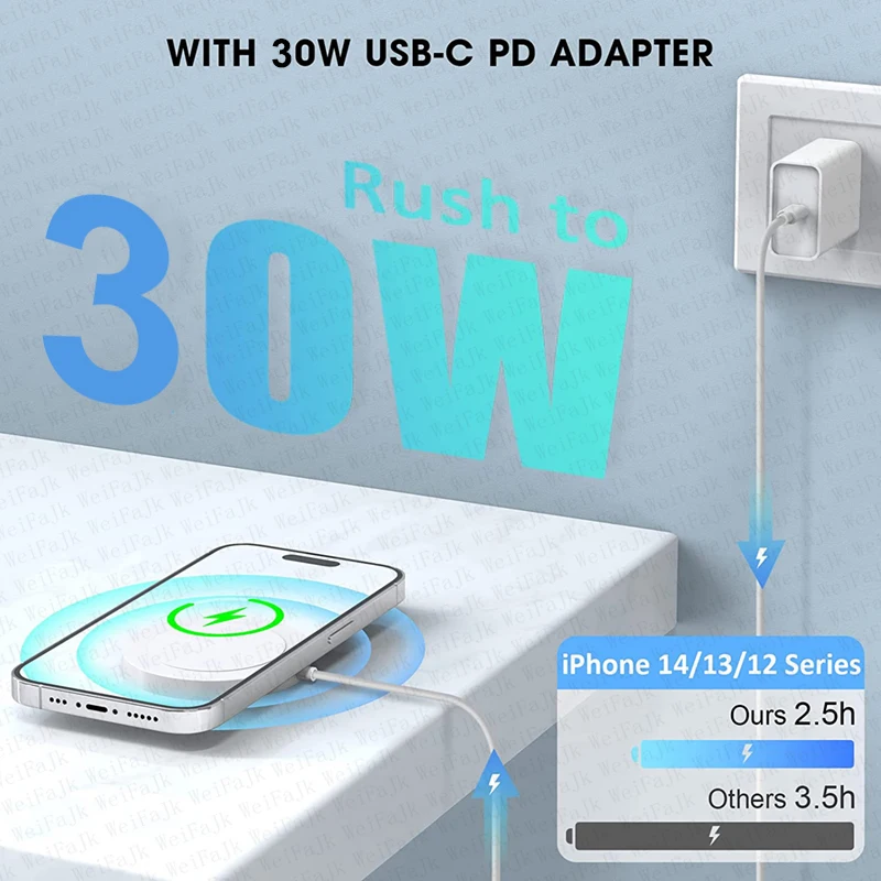 Фото Оригинальное Беспроводное зарядное устройство Apple Magsafe для iPhone 16 15 14 13 12 11 Pro Max X XS XR 8 Plus, кабель с молнией для быстрой зарядки типа C №2