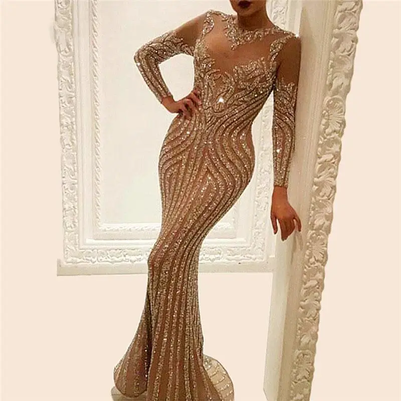 2023 New in Women Elegant Formal Dresses Sequins Hollow Out Long Sleeve Sexy Fashion skims luxury Evening Party Gown