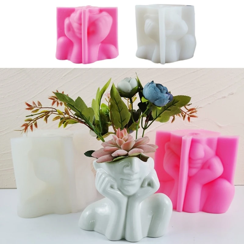 

DIY Human Face Shape Silicone Flowerpot Mold Ceramics Clay Crafts Mould Epoxy Resin Concrete Molds Candle Pot Mold Y08E