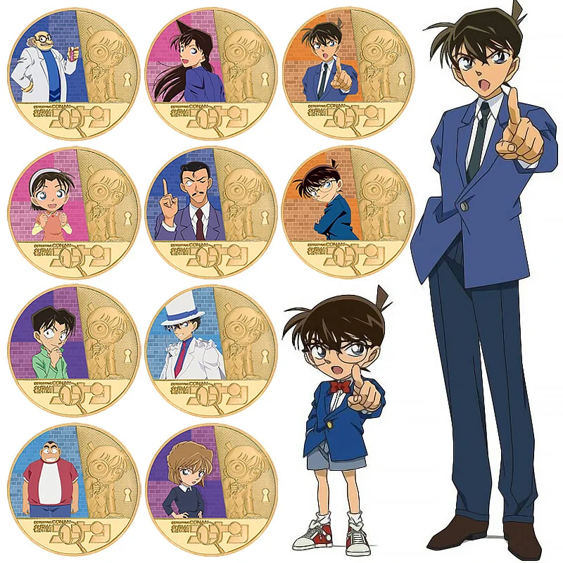 

1 шт. Новый Аниме Детектив Конан памятные монеты Kudou Shinichi золотое покрытие искусственная сувенирная фигурка игрушки подарки
