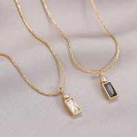 2022 new square crystal pendant necklaces for women stainless steel summer choker fashion original design jewelry accessories