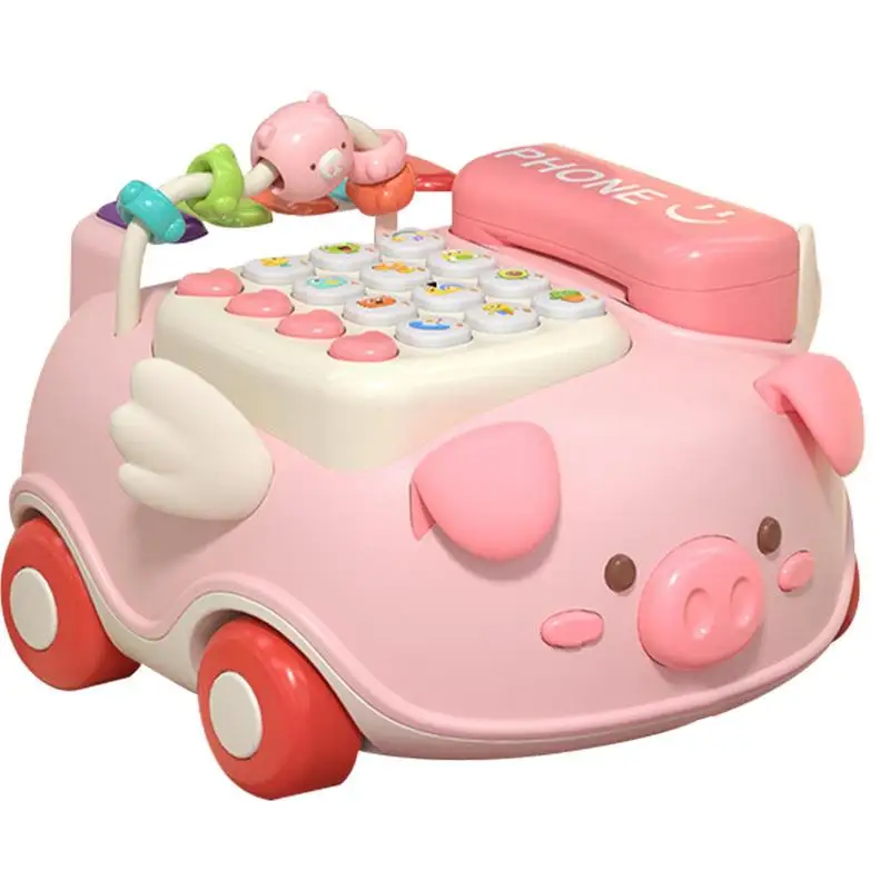 

Musical Telephone Toy Cartoon Pig Simulated Landline Smartphone Drag Function Call Play Piano Educational Toddlers Toys For Kids