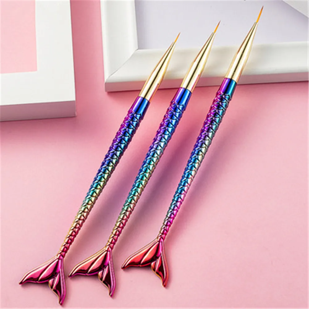 

3Pcs Fish Tail Nail Art Brush Acrylic Line Drawing UV Gel Nail Polish Painting Brushes for Manicure Nail Accessoriy and Tool