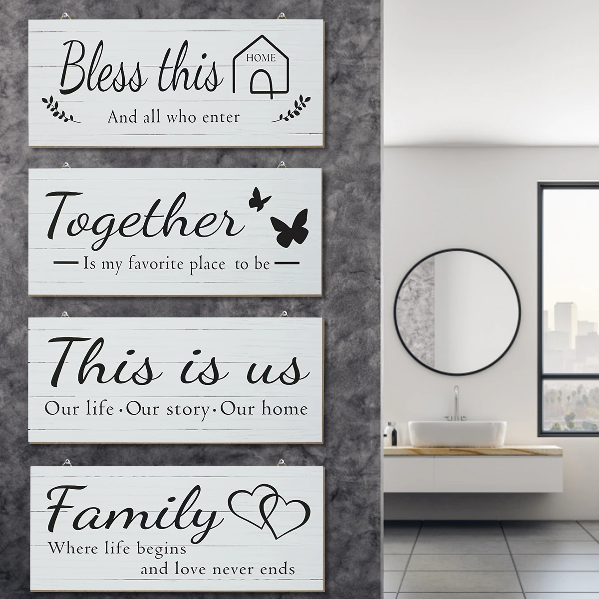 

New 4 Pcs Home Wall Decor Signs Bless This Home Wall Decor Hanging Farmhouse Wall Art Decor Durable Entryway Sign Home