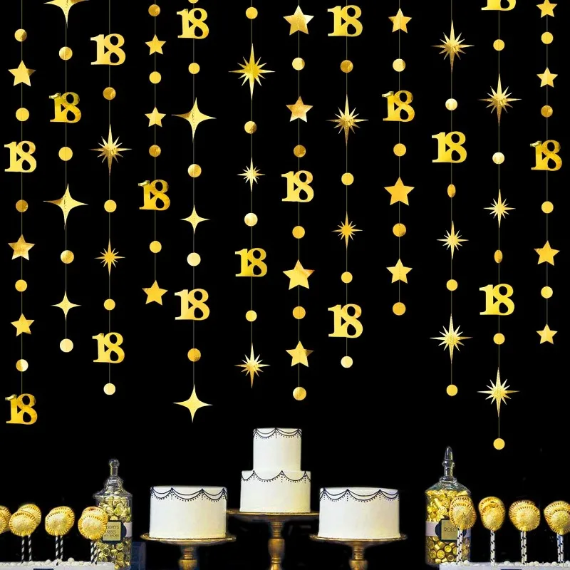 Золото 18 украшений с днем рождения номер круглая бумажная гирлянда в горошек