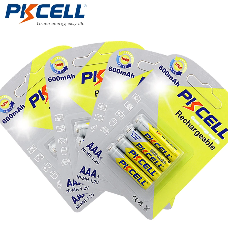 

16Pcs/4cards*PKCELL NIMH AAA Battery 600mAh 1.2V 3A AAA Ni-MH Rechargeable Batteries Over 1000times Cycles