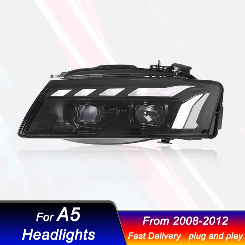 Фото Стильные фары для Audi A5 RS5 2008-2012, новый дизайн, полностью светодиодные DRL, динамические указатели поворота, биксеноновые линзы, комплект фар в сборе. №5