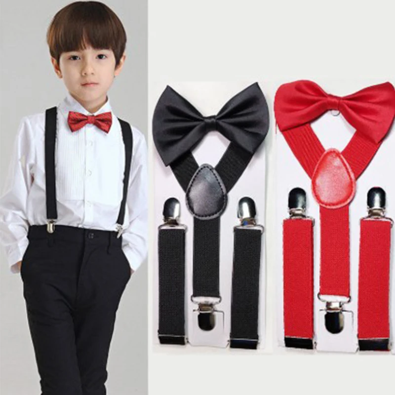 

Kids Suspenders Bowtie Tie Suit Suspenders Harness Clip Festival Children Pants Suspender Jeans Polyester Y-Back Braces Tirantes