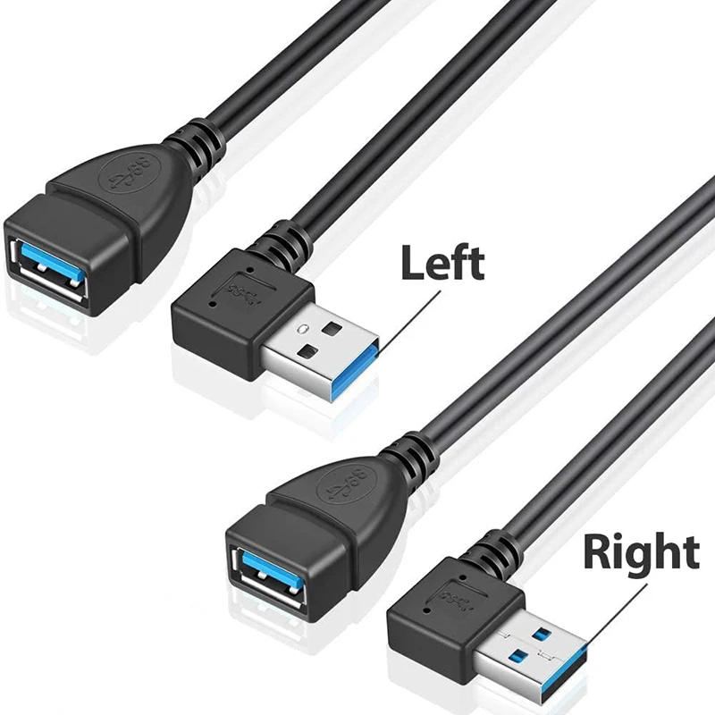 

Left and Right Angle SuperSpeed USB 3.0 Male to Female Extension Cable Adapter Extender Cord for Laptop Desktop USB Hub U-disk