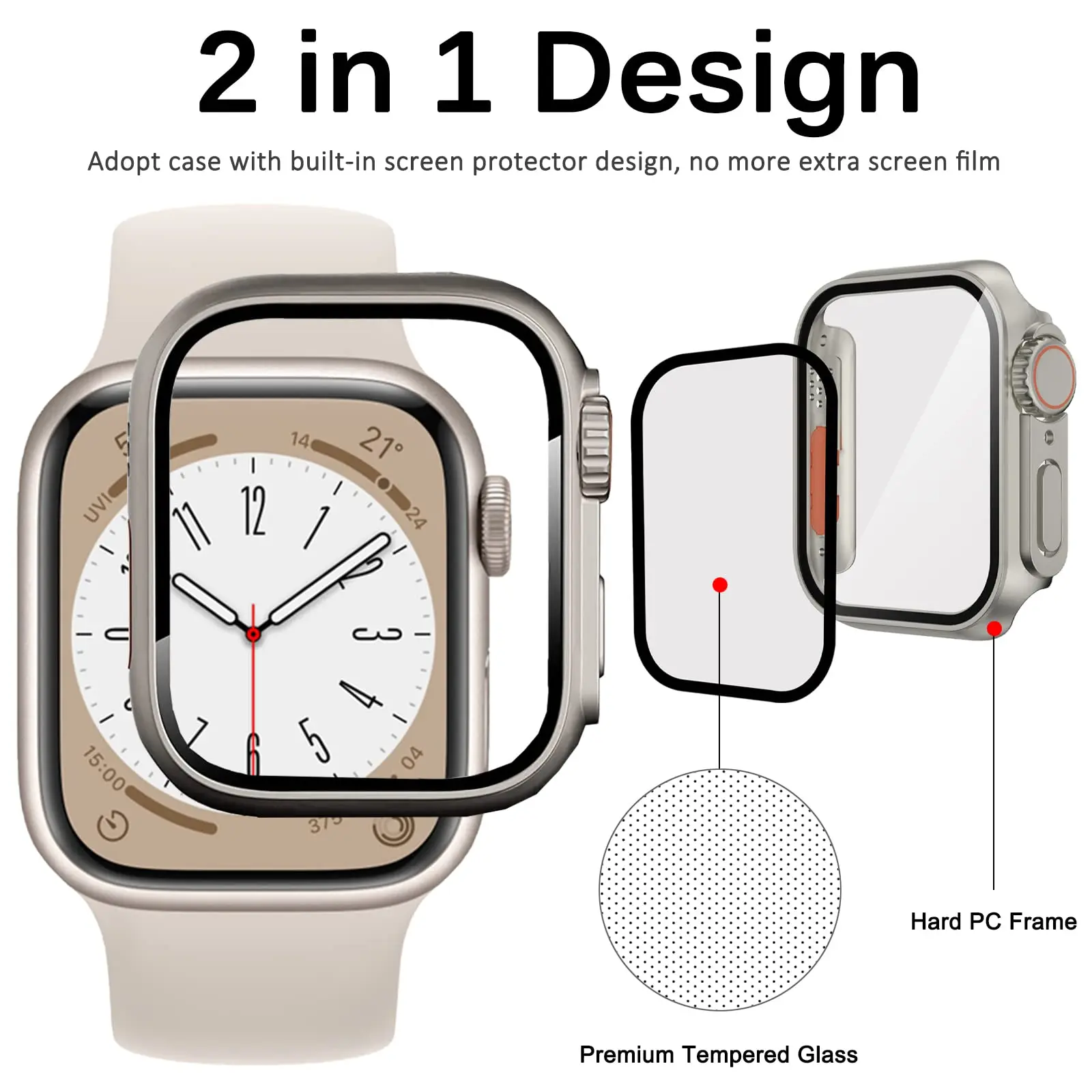 Фото Чехол для ПК для Apple Watch, чехол 44 мм, 45 мм, 40 мм, 41 42 38, защитная пленка для экрана, закаленное стекло Chang To Ultra 49 iWatch series 9 8 7 SE 6 №3
