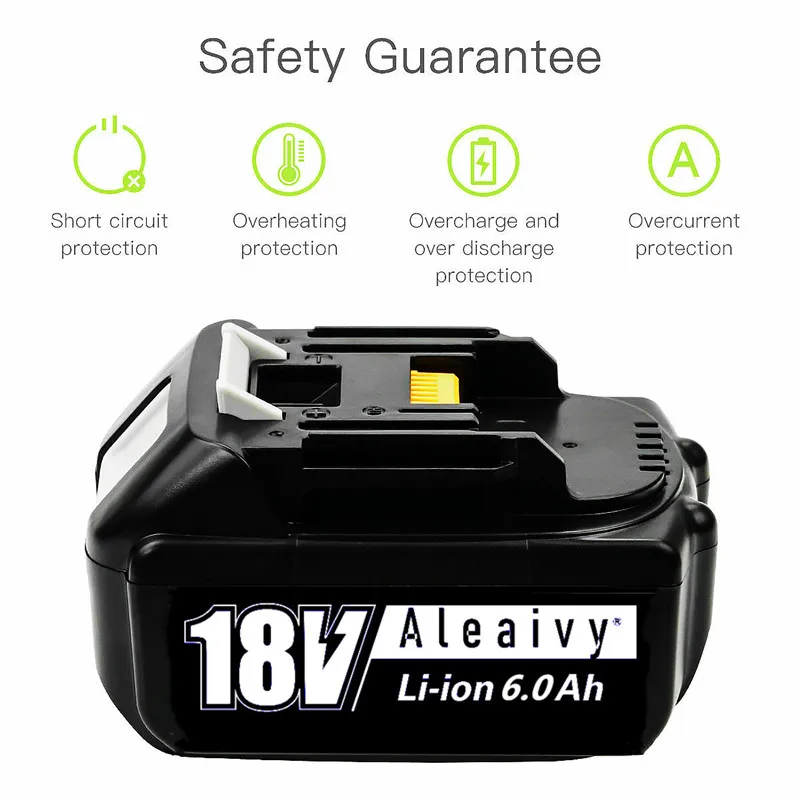 

Литий-ионный аккумулятор Aleaivy, 18 в, 6000 мАч, 18650, подходит для Makita 18 в, 6 Ач, BL1840, BL1850, BL1830, BL1860B, LXT400