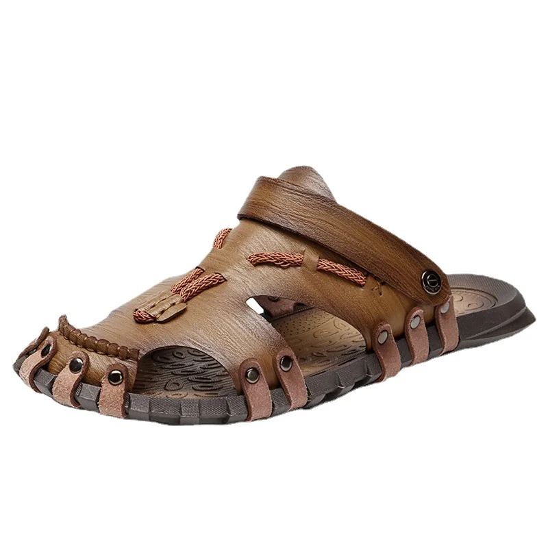 

WEH Microfiber Leather Summer Breathable Casual Slip On Flat Mens Sandals Beach Sandal Man Shoes Comfortable Soft Sandles