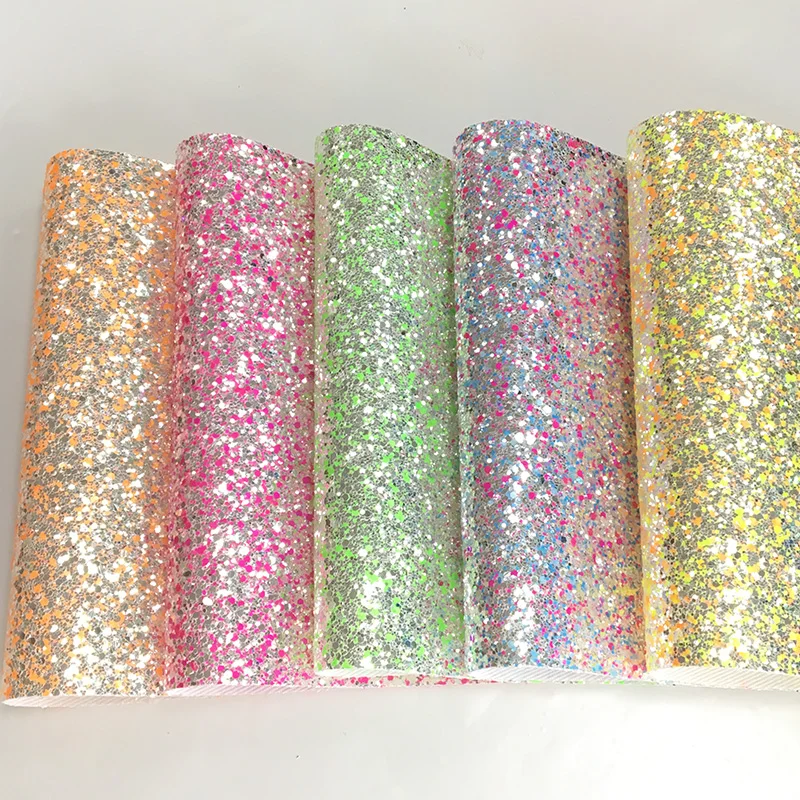 

Shimmer Chunky Glitter Faux Leather Sheets Sequins Fluorescent Color Synthetic Fabric Roll for DIY Earrings Crafts 4pcs