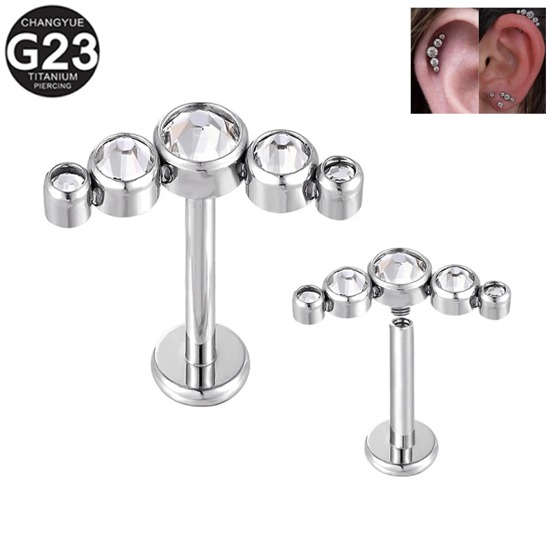 

Zircon Labret Ear Nail G23 Titanium Lip Piercing Lip Nail Internal Thread Stud Earrings Cartilage Tragus Helix Piercing Jewelry