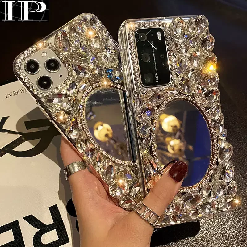 Зеркальный чехол для макияжа со стразами iPhone 15 13 Pro Max 14 12 Xs ювелирные изделия с