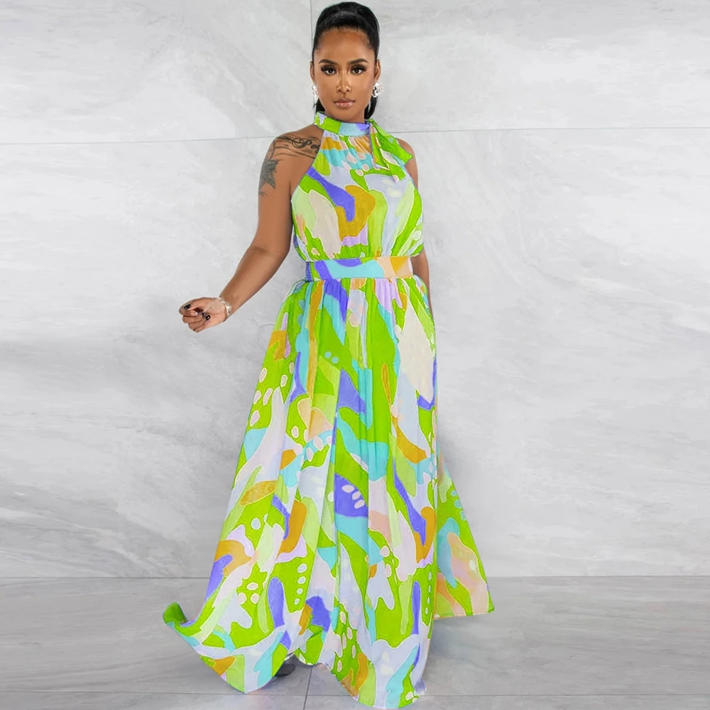 

Summer African Dresses For Women Dashiki Elegant Sleeveless Maxi Dress Ladies Traditional African Clothing Fairy Long Dress