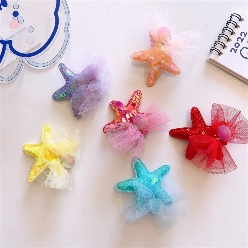 

Korean Sweet Lace Yarn Sequins Star Girl Cute Five-pointed Star Duck Bill Hairpin for Children's Fashion Hair Accessories