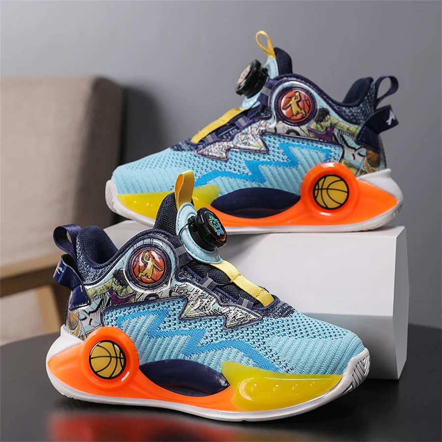2023 New Boys' Basketball Shoes Kid's Mesh Breathable Sports Shoes Students Rotary Button Running Shoes Boys Basketball Sneakers