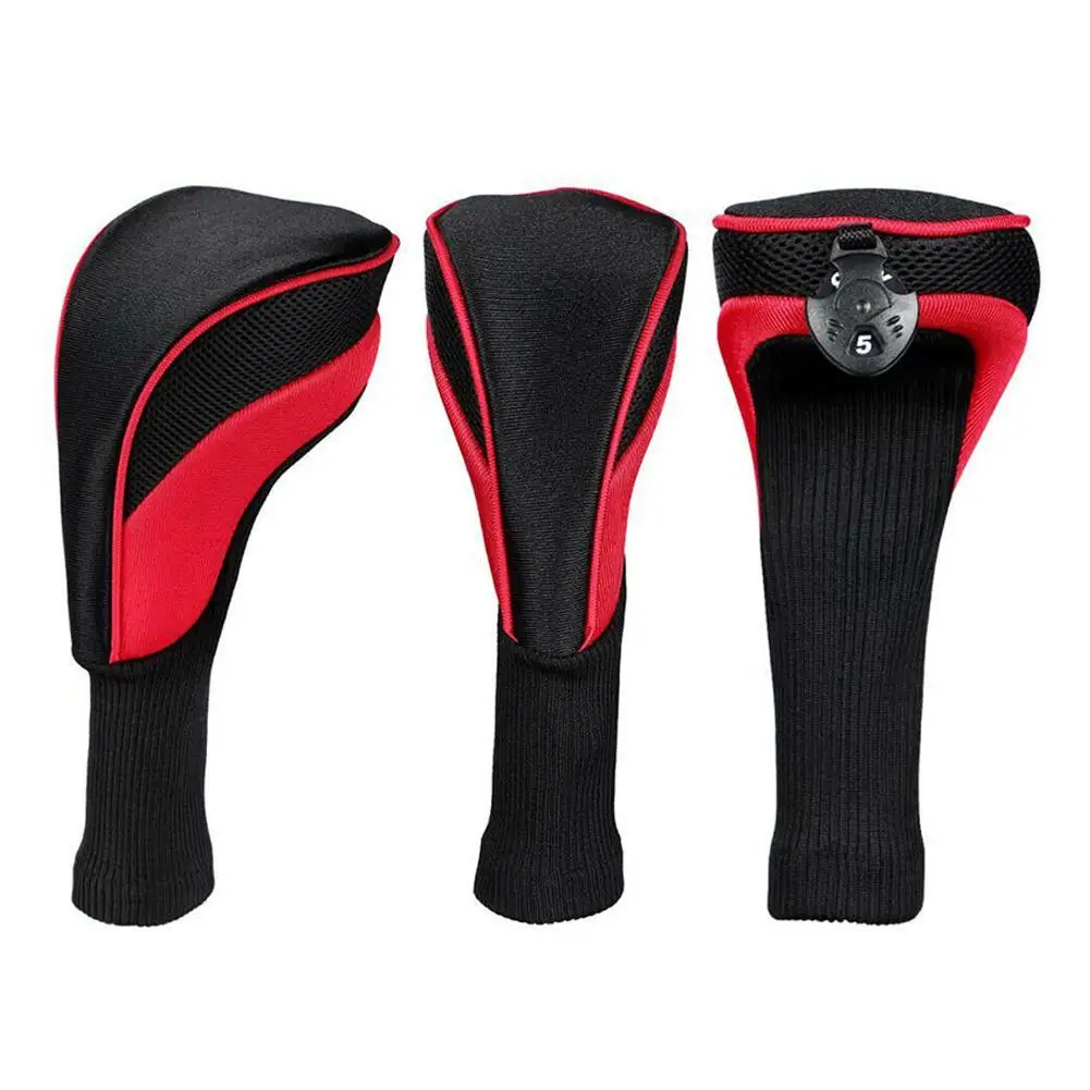 3Pcs/Set Golf Club Headcover Long Neck Head Covers For Driver Fairway Hybrid Knitted Fabric Golf Wood Cover 3 Colors Number Tag