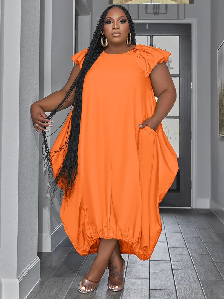 Plus Size Dresses for Women Loose Pockets Solid Elegant Solid Maxi Dress New in Summer Clothes Wholesa 3xl 4xl 5xl 6xl