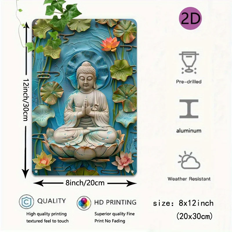 Медитация Будды среди цветов лотоса алюминиевые настенные рисунки | Винтажная