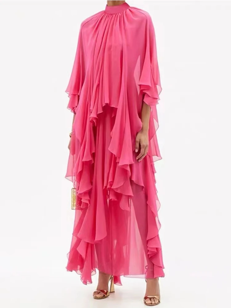 

Delocah высокого качества; Сезон лето; Модные дизайнерские качественные женские Вечерние Длинное платье с рукавами «летучая мышь» свободные однотонные Цвет с оборками и принтом в виде подол платья