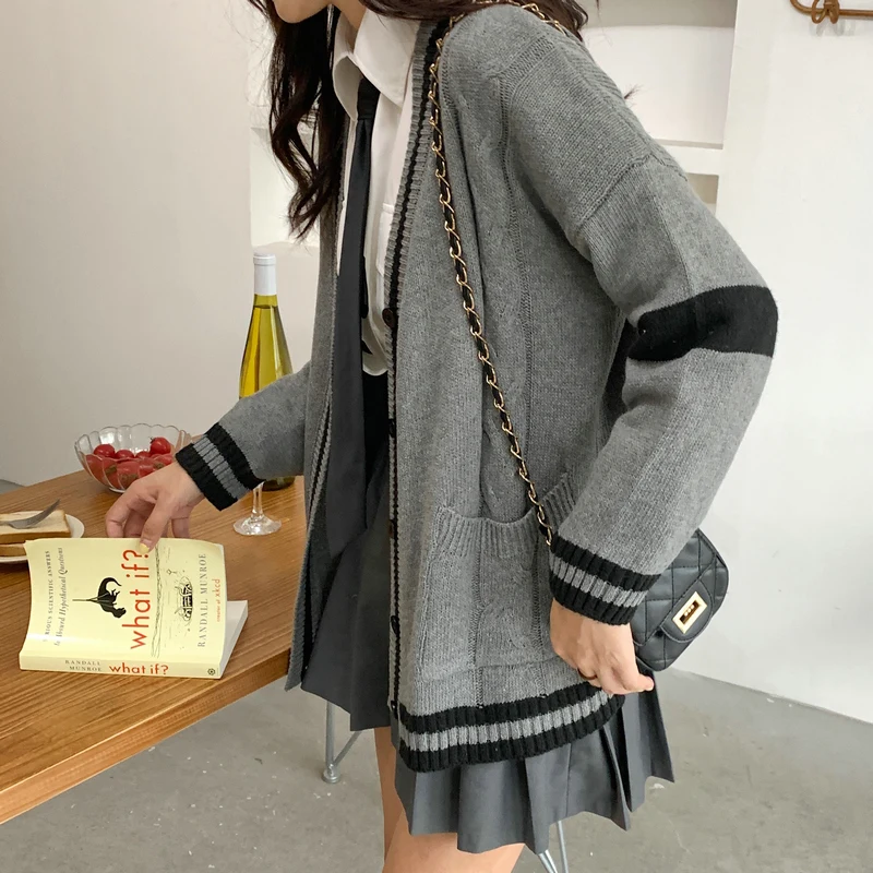 Свитер-кардиган в стиле ретро с v-образным вырезом женская куртка-кардиган