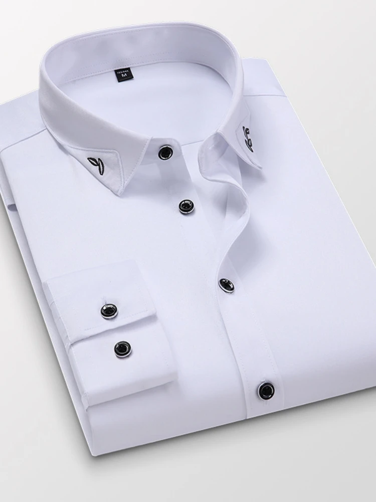 2022 New Autumn and Winter Men's Long-sleeved Shirt Slim Korean Version Anti-wrinkle Non-iron Shirt Youth Elastic Men's Shirt