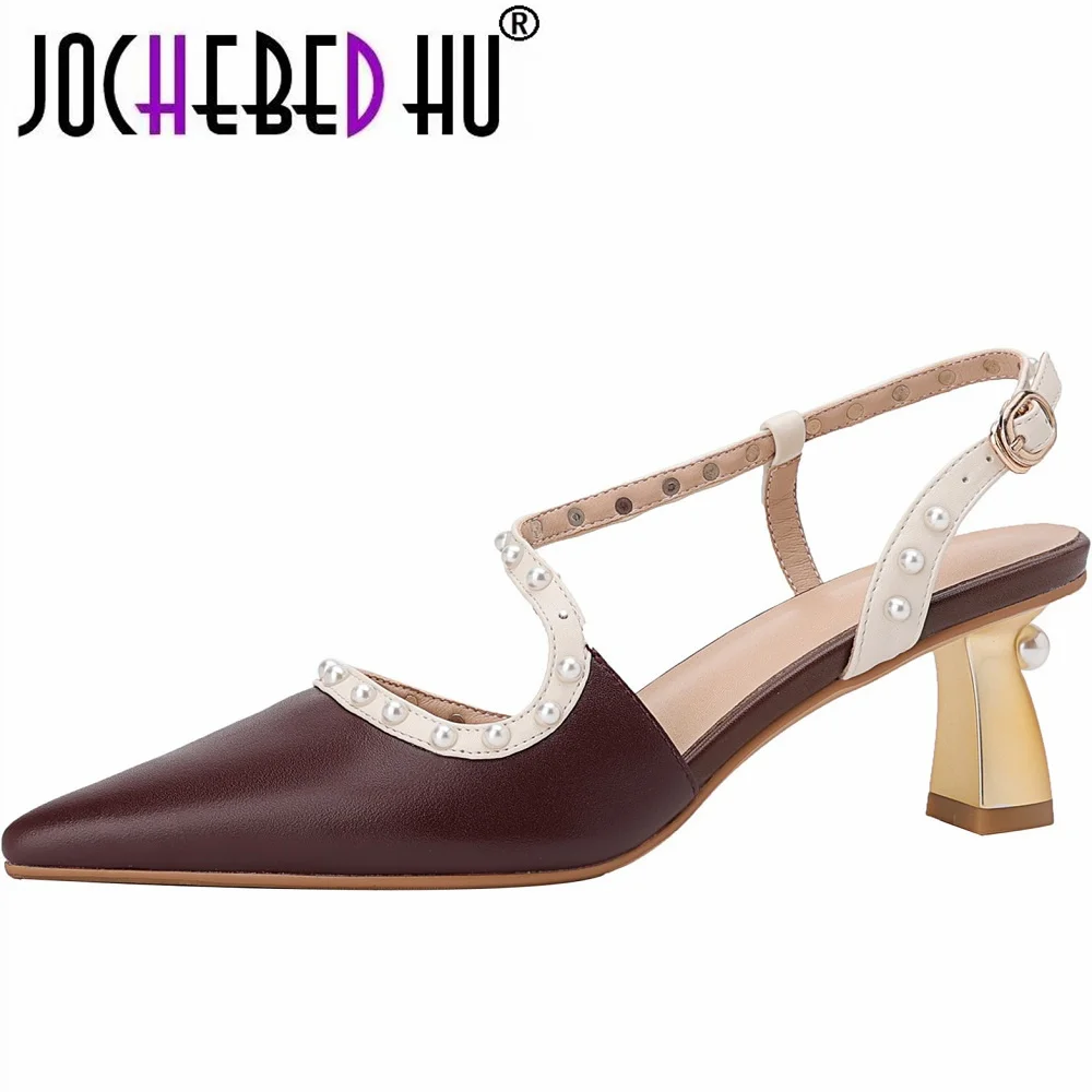 

【JOCHEBED HU】Summer Slingback High Heel Low Kitten Heel Luxury Famous Brand High Quality Designer Elegant Shoes Women 33-40