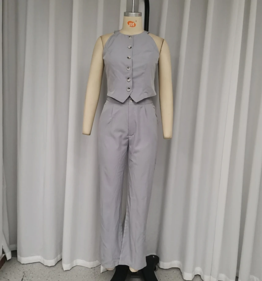 Женский Брючный комплект элегантный однобортный Топ без рукавов с круглым