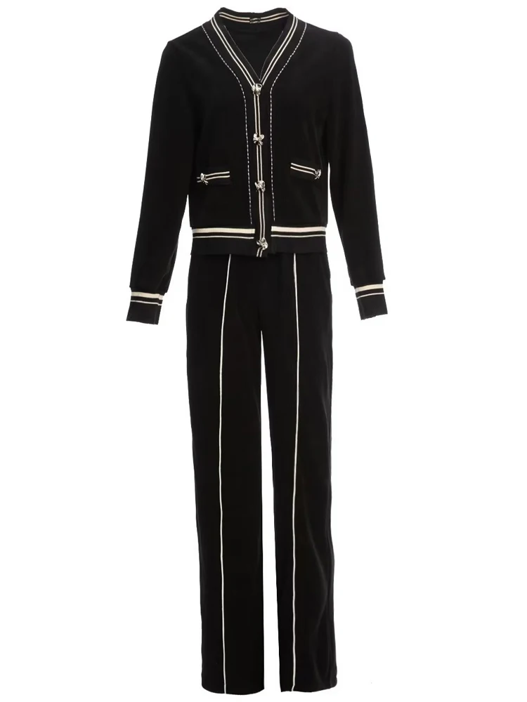 

Designer 2022 Autumn New Button Jacket Tops Casual Pants Fashion High Quality Party Celebrity Vintage Elegant Velvet Women's Set