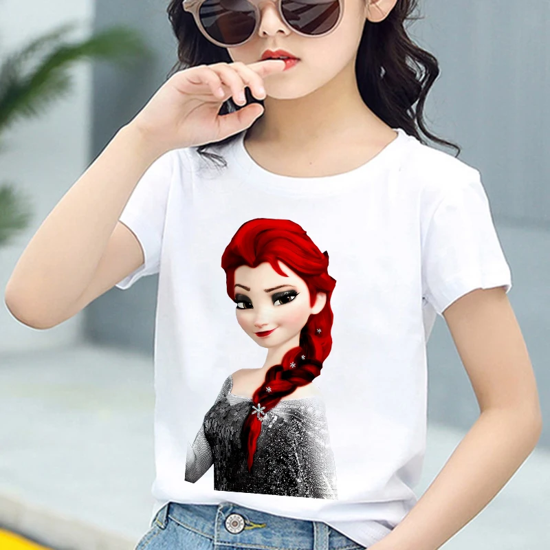

Новинка, летняя футболка Принцессы Диснея, детские футболки с аниме зло плохой девочкой, милые детские Мультяшные футболки, повседневная од...