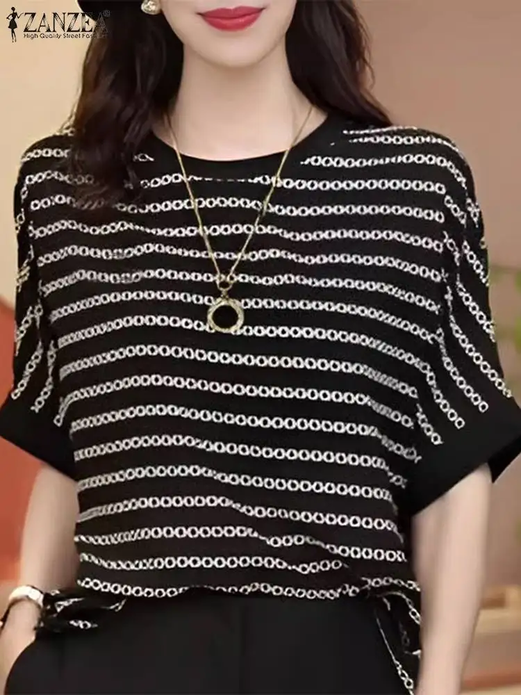 Блузка ZANZEA женская с круглым вырезом Повседневная модная мешковатая туника