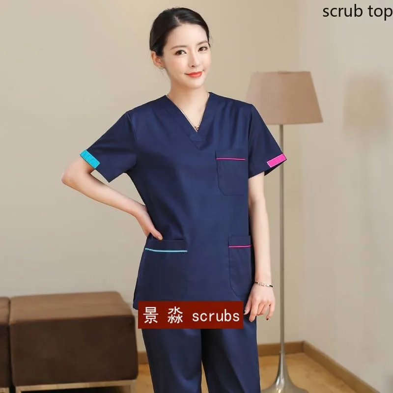 

Plug Size Scrub Tops Women Medical Uniforms Blocking Color V Neck Scrub Shirt Short Sleeve Veterinary Work Wear Doctor Costume