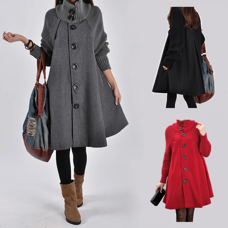 

2022 New Autumn Winter Women's Jackets Coat Korean Loose Large Size Mid-Long Woolen Coat Cloak Windbreaker Female Overcoat 5XL
