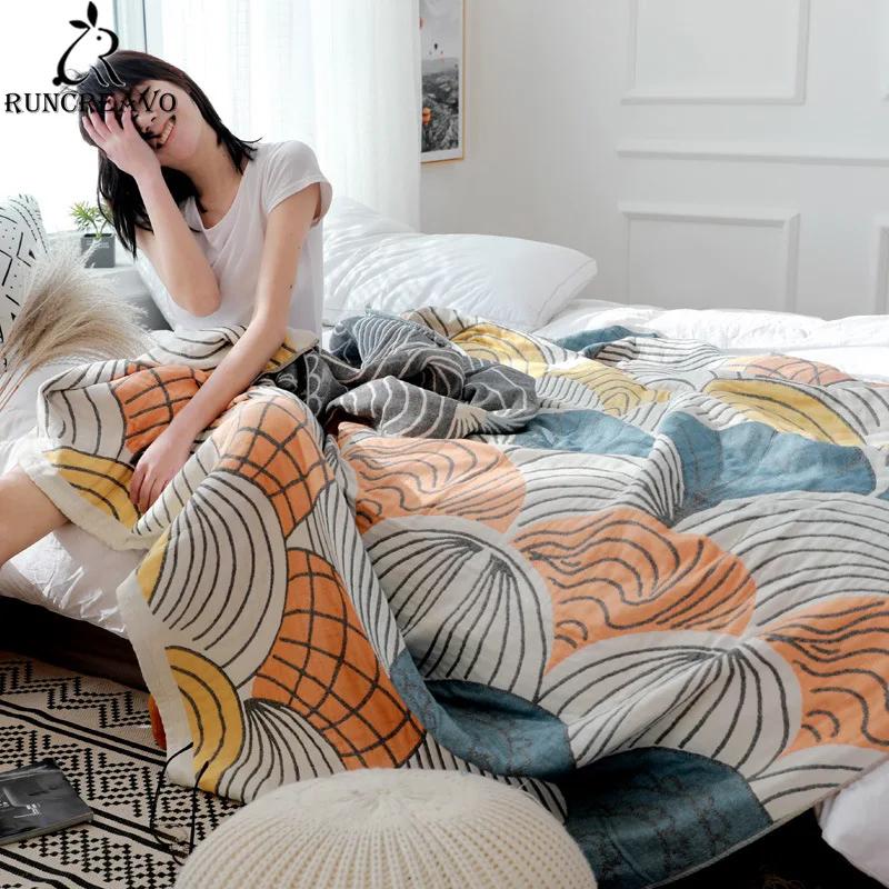 

New Throw Blanket Cotton Gauze Towel Muslin Soft Blanket for Adults on The/bed/sofa/plane/travel Bedspread Sofa Cover Boho Decor