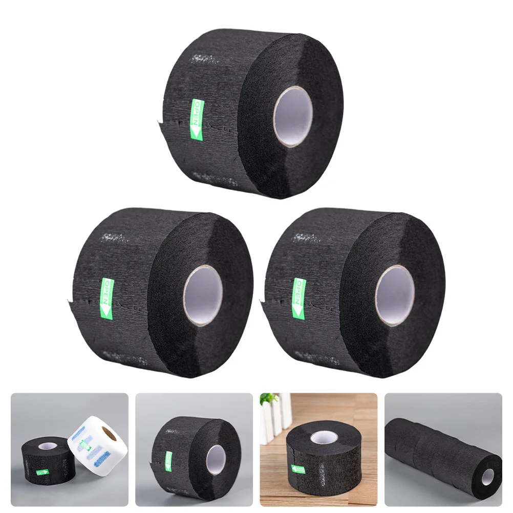 

3 Rolls Disposable Barber Paper Barber Neck Protection Stretchy Neck Bands Black