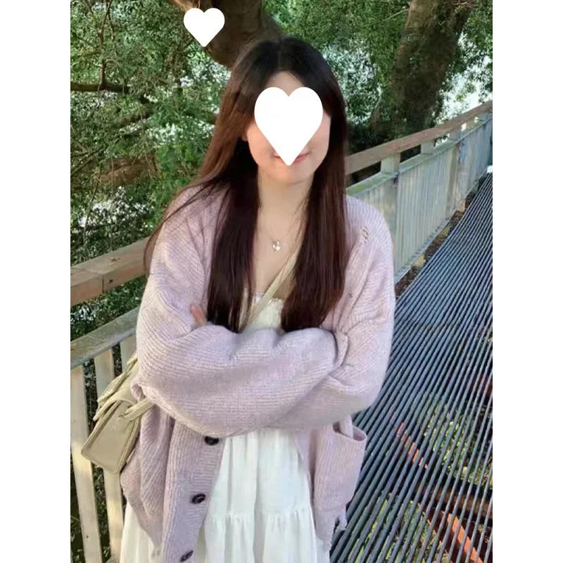 Новое поступление осень/зима 2024 вязаный кардиган с v-образным вырезом сладкий