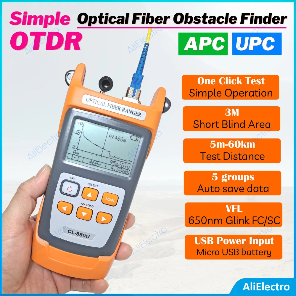 Mini 60KM Optical OTDR Optical Time Domain Reflectometer CL-880 Built in VFL with FC SC LCD OPTICAL FIBER RANGER