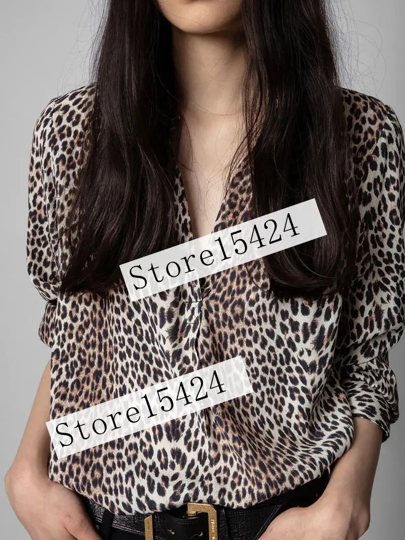 

Women's Skirt 2022 Summer New V-Neck Long Sleeve Leopard Print Side Slit Dress + Top