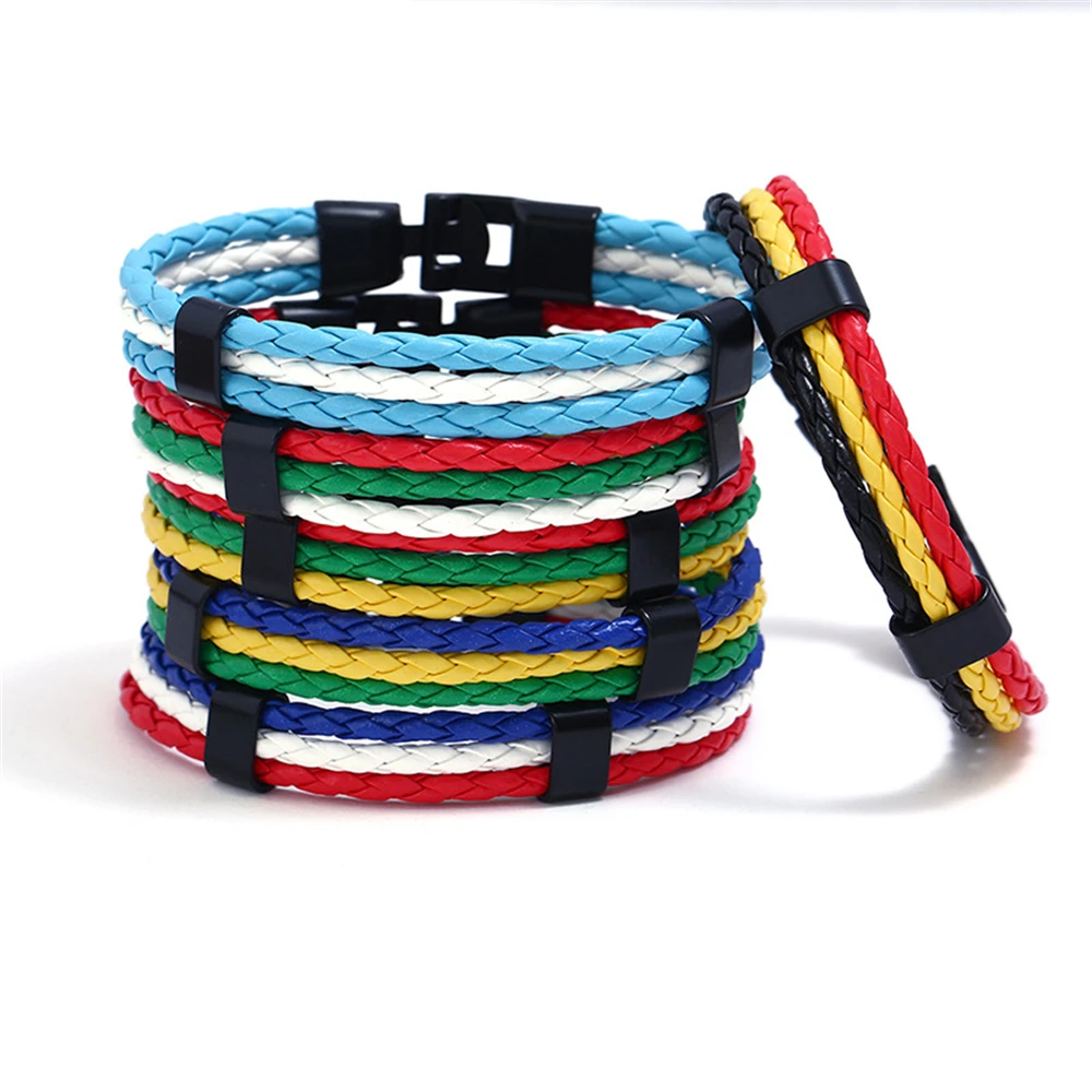 

PU Leather Flag Bracelet for Men Women Ukraine France Spain Brazil Italy Argentina Portugal National Flag Bracelet Metal Jewelry