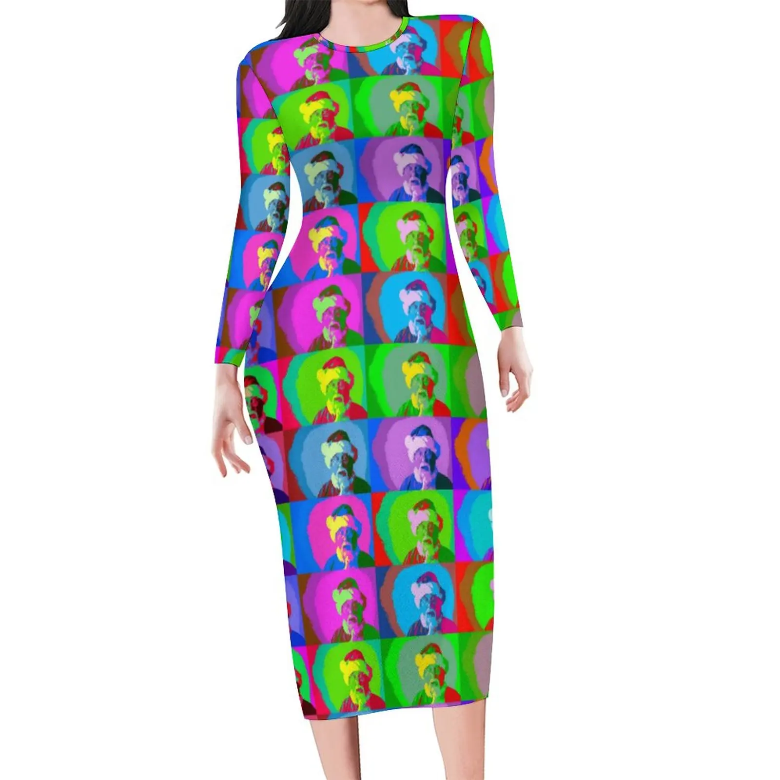 

Christmas Pop Art Bodycon Dress Autumn Santa Claus Vintage Dresses Ladies Long Sleeve Printed Street Wear Dress 3XL 4XL 5XL