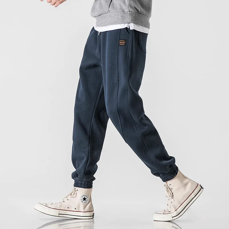 

WOODSOONSpring Leisure Trousers Men's Overalls Autumn and Winter Pants Men's Fleece-Lined Thick Track Pants Ankle-Tied Sweatpant
