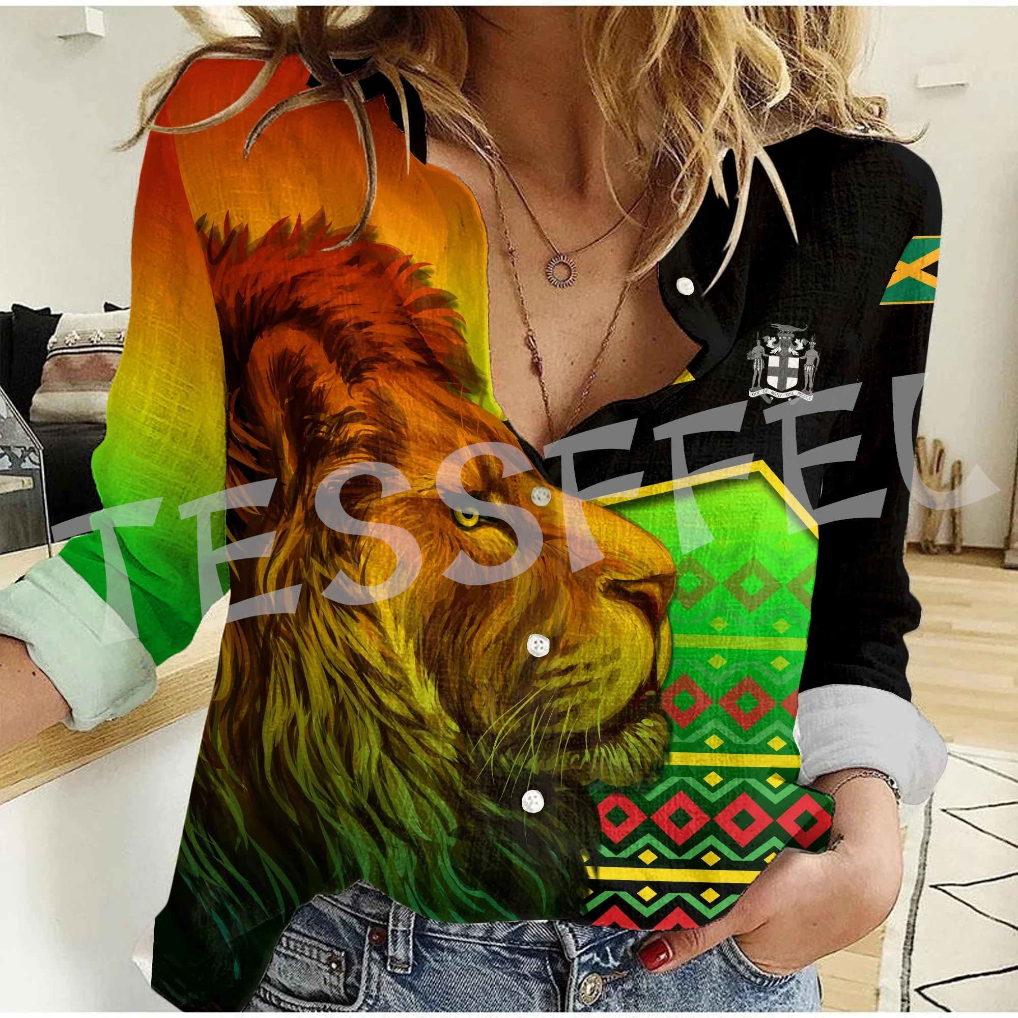 Новинка модная женская рубашка в стиле ретро с принтом &quotЛев&quot &quotтату&quot