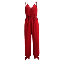 2022 summer new womens sexy backless tie deep v neck suspender jumpsuit