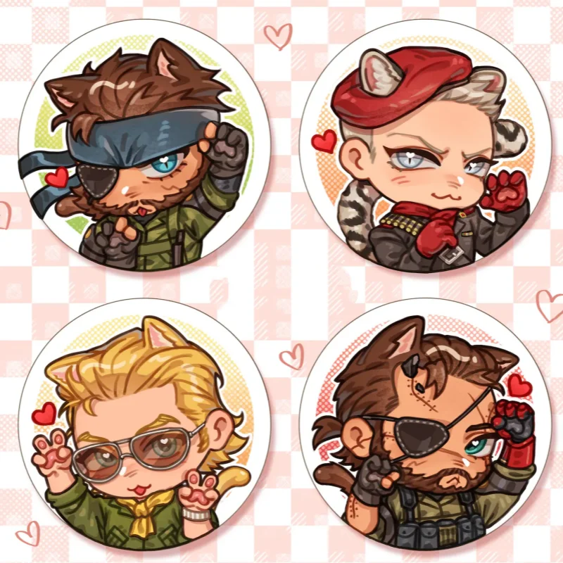 Фото Металлические значки-броши в стиле аниме по игре Metal Gear Solid MGS: Котёнок, Чиби, Снейк, Оселот, Казухира, Миллер. Украшения для рюкзаков и сумок, подарок. №1